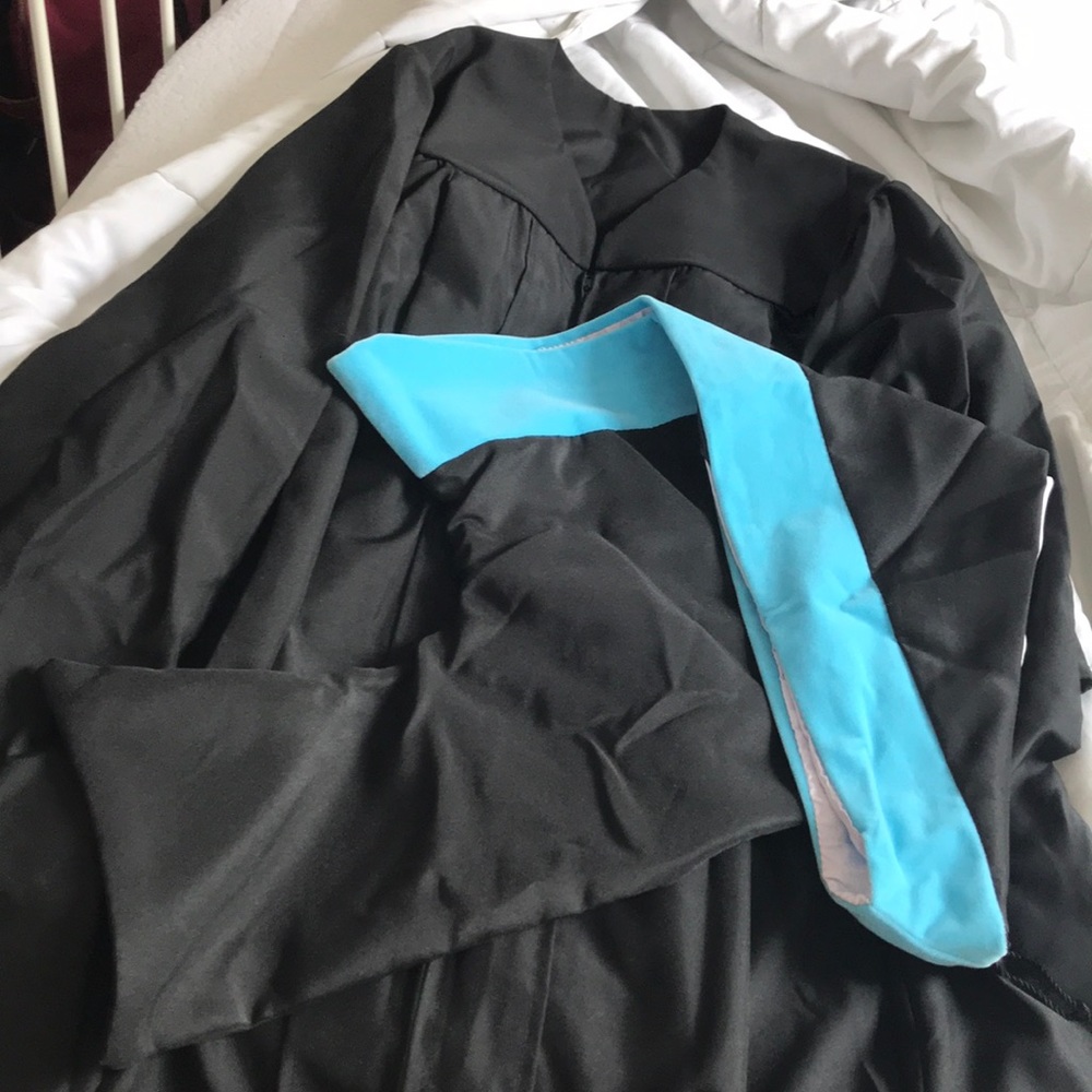 Masters Graduation Cap & Gown with Blue Hood short